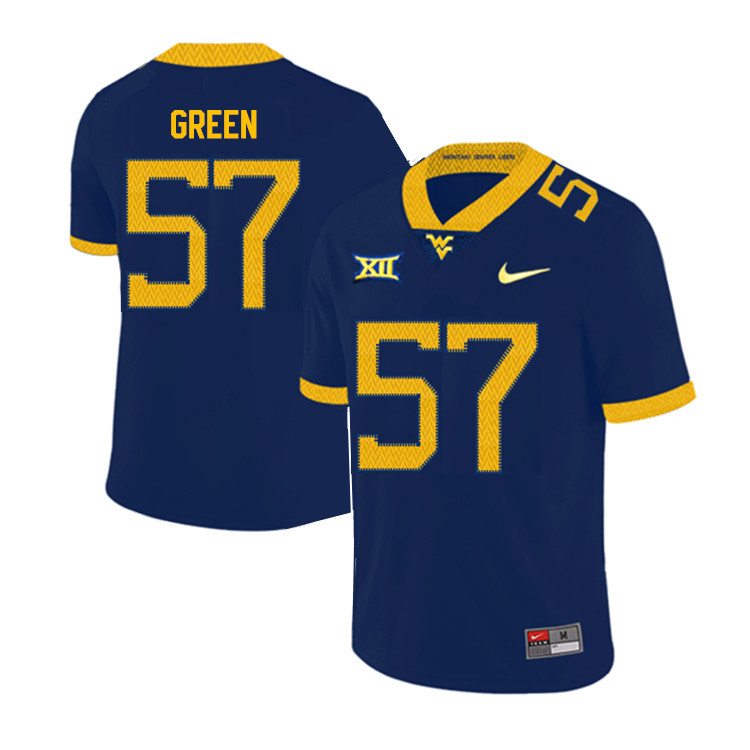 NCAA Men's Nate Green West Virginia Mountaineers Navy #57 Nike Stitched Football College 2019 Authentic Jersey OW23W61ZG
